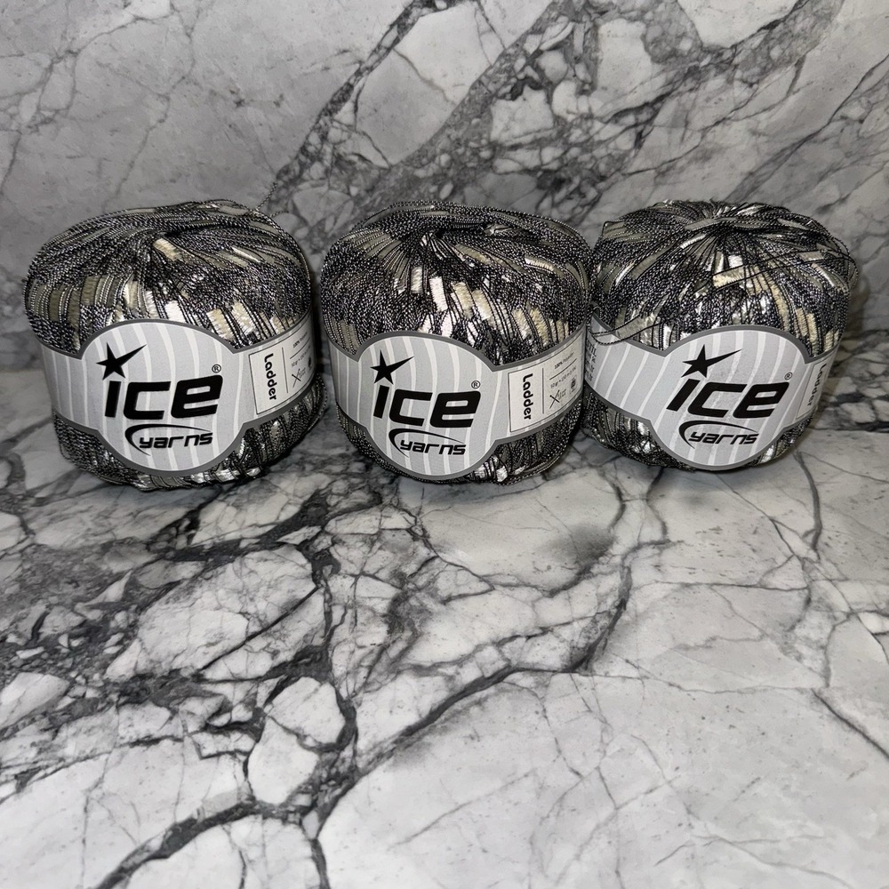 Ice Ladder Yarns Acrylic Silver Black Bundle Lot NEW Turkey